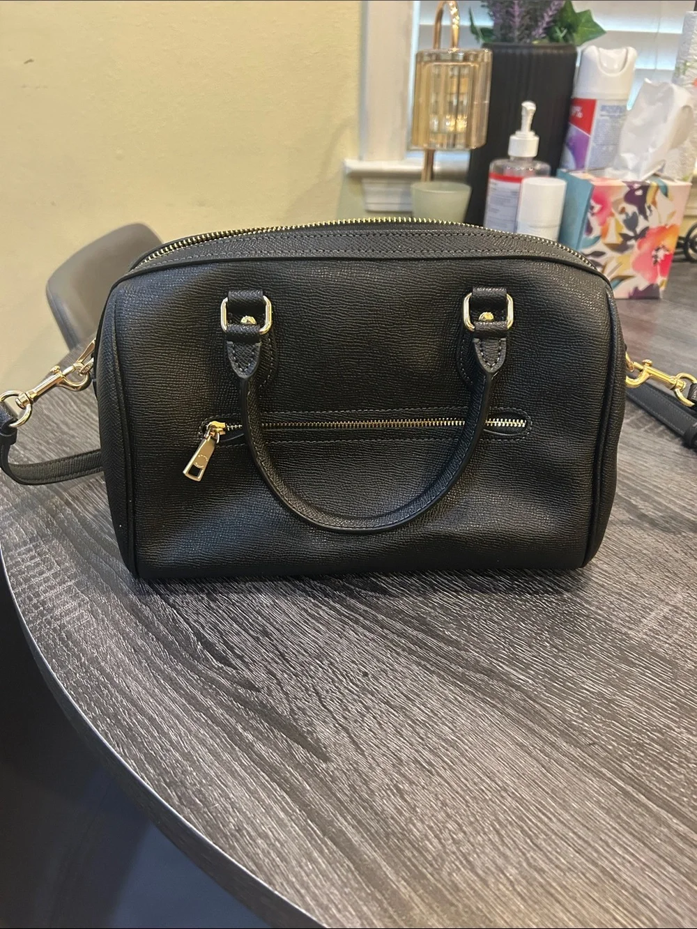 Coach Black Pebbled Leather Satchel with Gold Accents